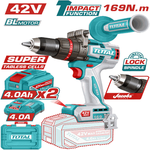 Máy Khoan Búa TOTAL TIDLI4216982 169N.m Không Chổi Than Dùng Pin 42v