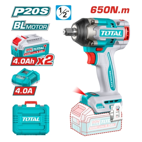 Máy siết bu lông dùng pin 20V 650Nm TOTAL TIWLI2065 (kèm 2 pin 4Ah + sạc)