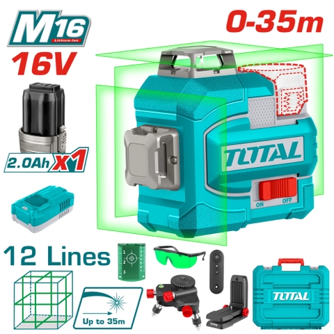 Máy Cân Mực Bằng Tia Laser Xanh 3D Dùng Pin 16V (1 Pin 2.0Ah 1 Sạc) Total TLL301201