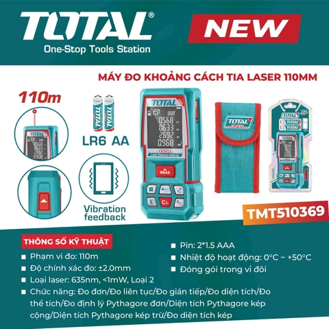 Máy đo khoảng cách tia laser 110mm Total TMT510369