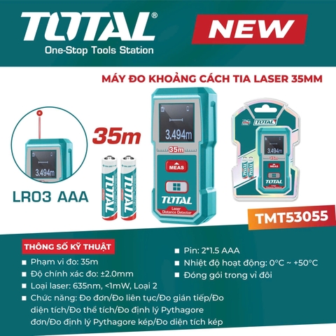 Máy đo khoảng cách tia laser 35mm Total TMT53055