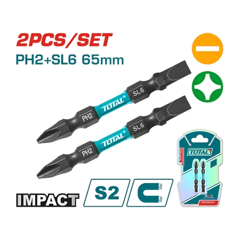 Bộ 2 Mũi Bắt Vít PH2+SL6 65mm Total TACIM72HL665