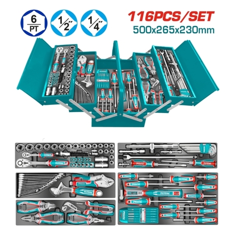 Bộ công cụ 166 chi tiết đựng trong hộp kim loại Total THTCS351167