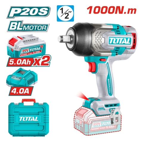 Máy siết bulong dùng pin 20V 1000Nm Total TIWLI20100 (2 pin 5ah & sạc)