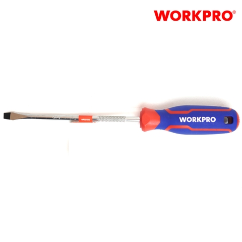 Tua vít đầu dẹt, tay cầm bọc nhựa cao su 3 màu, chống trơn trượt kích thước 4x100mm, thép hợp kim CR-V Workpro - WP221014