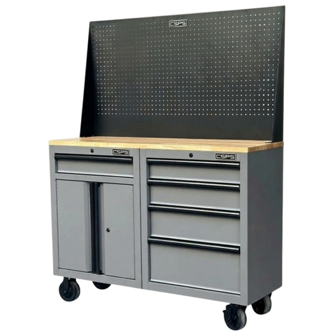 [Tặng quà 2.034.000đ] Tủ đồ nghề CSPS 122cm - 05 hộc kéo màu xám mặt ván gỗ kèm vách lưới