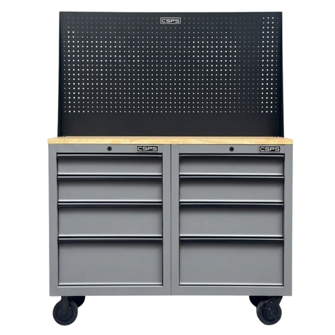 [Tặng quà 2.632.000đ] Tủ đồ nghề CSPS 122cm - 08 hộc kéo màu xám, mặt ván gỗ, kèm vách lưới