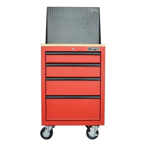 [Tặng quà 1.316.000đ] Tủ đồ nghề CSPS 61cm - 04 hộc kéo màu đỏ, bánh xe, mặt ván gỗ, vách lưới
