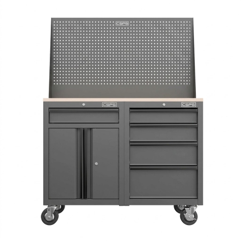 [Tặng quà 2.034.000đ] Tủ đồ nghề CSPS 122cm - 05 hộc kéo màu đen, mặt ván gỗ, vách lưới