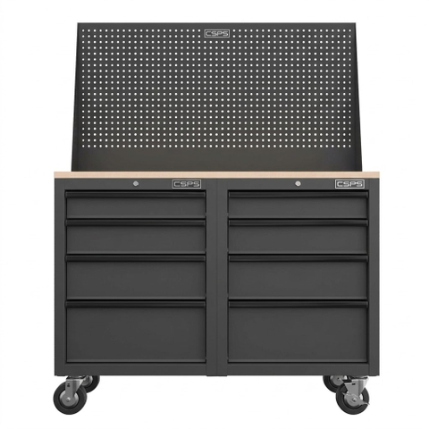 [Tặng quà 2.632.000đ] Tủ đồ nghề CSPS 122cm - 08 hộc kéo màu đen, mặt ván gỗ, vách lưới
