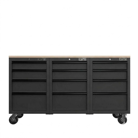 [Tặng quà 3.948.000đ] Tủ đồ nghề CSPS 183cm - 12 hộc kéo màu đen, mặt ván gỗ