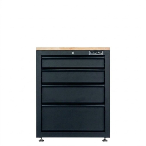 [Tặng quà 1.316.000đ] Tủ đồ nghề CSPS 61cm - 04 hộc kéo màu đen, mặt ván gỗ, chân tăng chỉnh
