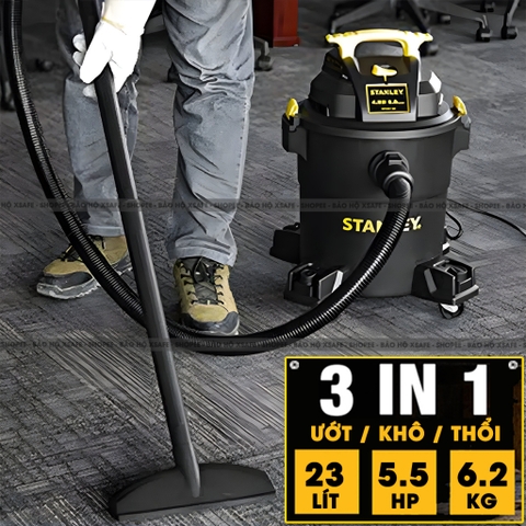 Máy hút bụi công nghiệp STANLEY SL19417P-6A, dung tích 23l, công suất tối đa 4000w (5.5hp), 4 bánh xe xoay chuyển động