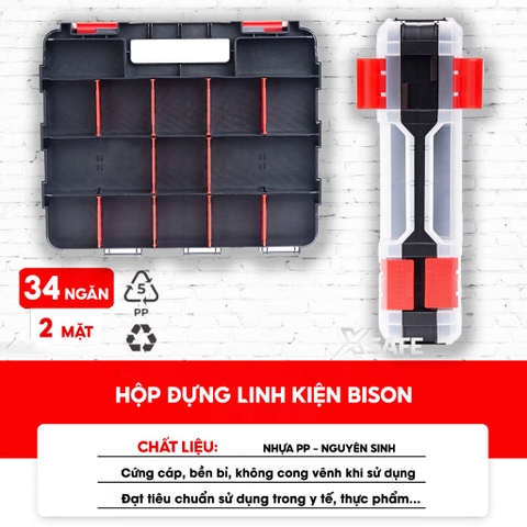 Hộp đựng nhựa linh kiện 2 mặt Bison BS322887 nhiều ngăn chứa, 34 ngăn, vách ngăn có thể tháo rời