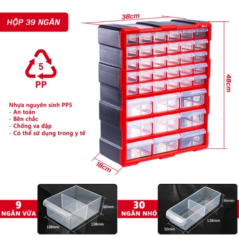 [Sale 25/9] Tủ Nhựa Đựng Linh Kiện 39 Ngăn Bison BS38