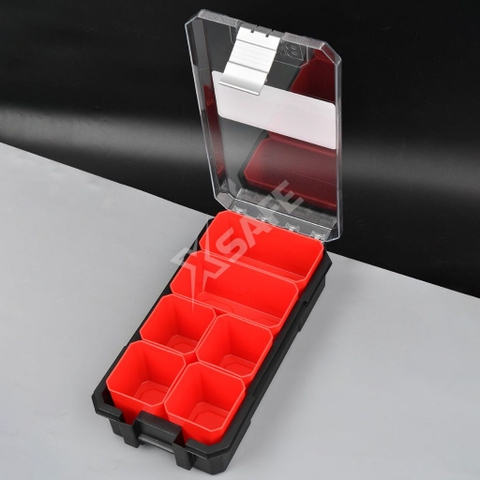 Hộp nhựa đựng linh kiện Bison 6 ngăn có thể tháo rời, kích thước 31x16.5x8.5cm, khóa nhôm chắc chắn