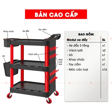 [Sale 25/9] Xe Đẩy Dụng Cụ 3 Tầng Bison BS900VS5 Chính Hãng