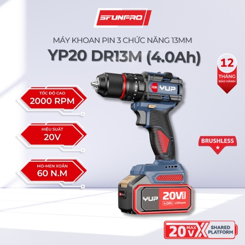 Máy Khoan Pin YUPAI YP20 DR13M 13MM 3 Chức Năng Bản 2.0A (thân máy)
