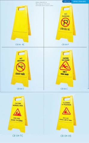Bảng Cảnh Báo 04 (CHÚ Ý TRƠN TRƯỢT; CẤM HÚT THUỐC; CẤM ĐẬU XE; ĐANG THI CÔNG; KHU VỰC ĐANG VỆ SINH; SỬA CHỮA) Bảo Bình CB-04