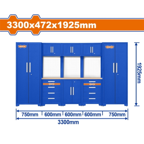 Bộ 8 Tủ Lưu Trữ Đồ Nghề Trong Gara 3300x472x
1925mm WADFOW WCS3A08