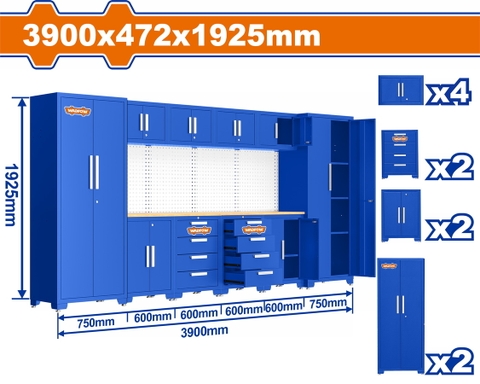 Bộ 8 Tủ Lưu Trữ Đồ Nghề Trong Gara 3300x472x
1925mm WADFOW WCS3A10