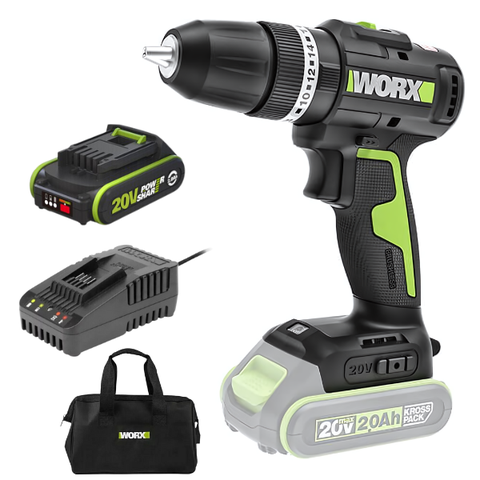 Máy Khoan Pin 20V Có Búa (1 Pin 2Ah + 1 Sạc 2Ah) Worx WE213.12.2B