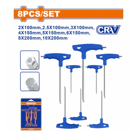 Bộ Cờ Lê Lục Giác Đầu Bi Tay Cầm Chữ T 8 Chi Tiết WADFOW WHK2481