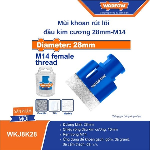 Mũi Khoan Rút Lõi Đầu Kim Cương 28mm-M14 WADFOW WKJ8K28