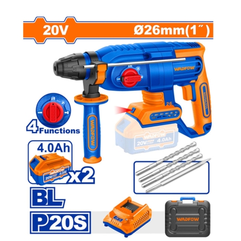 Máy Khoan Đục Bê Tông Dùng Pin 20V-26mm (không Chổi Than) (Kèm 2 Pin 4.0Ah) WADFOW WLM1B262