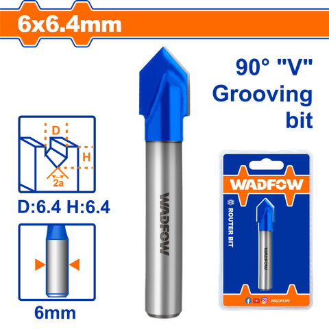 Mũi phay gỗ cắt rãnh V 6x6.4mm WadFow WRG2401
