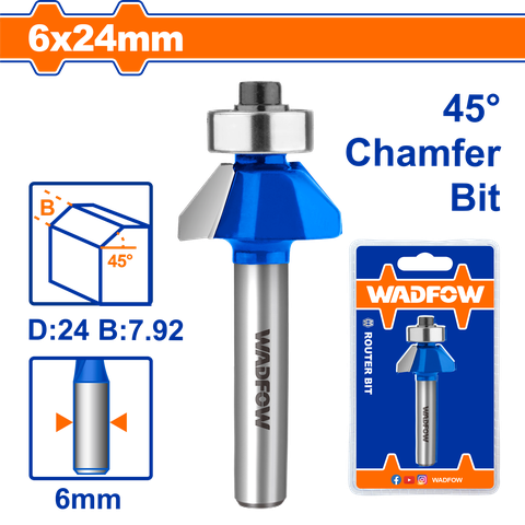Mũi phay gỗ vát 45° 6x6x24mm WadFow WRG3402
