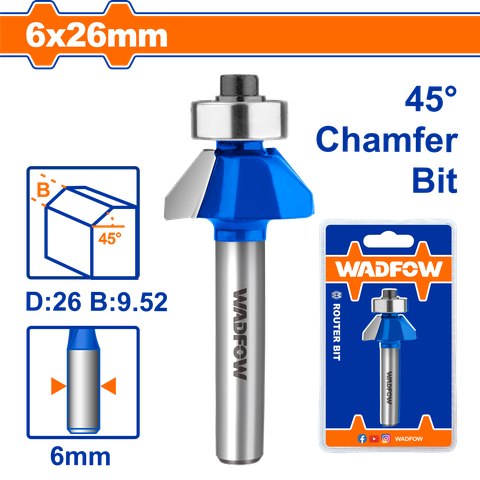Mũi phay gỗ vát 45° WadFow WRG3403 6x6x26mm