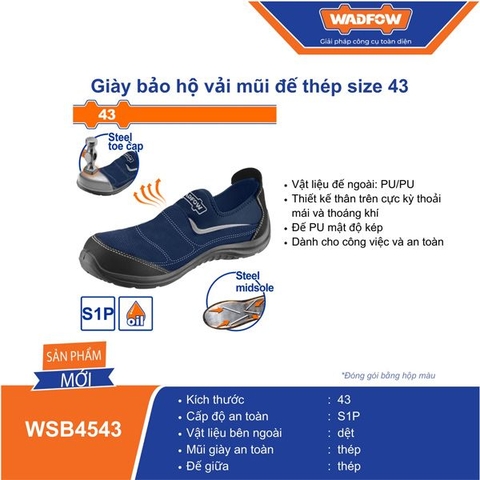 Giày Bảo Hộ Vải Mũi Đế Thép Size 43 WADFOW WSB4543
