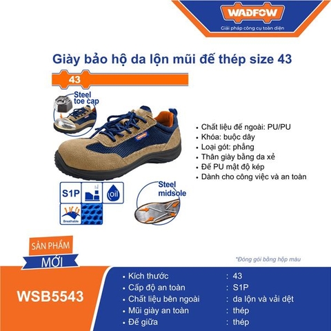 Giày Bảo Hộ Da Lộn Mũi Đế Thép Size 43 WADFOW WSB5543