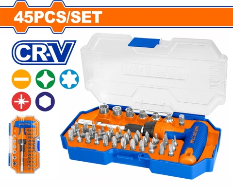 Bộ 45 Chi Tiết Bắt Vít Và Tay Vặn Chữ T WADFOW WSL4310