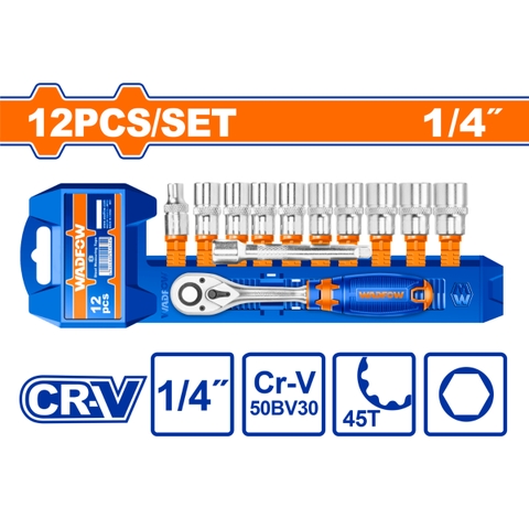 Bộ 12 chi tiết tay vặn đầu tuýp 1/4