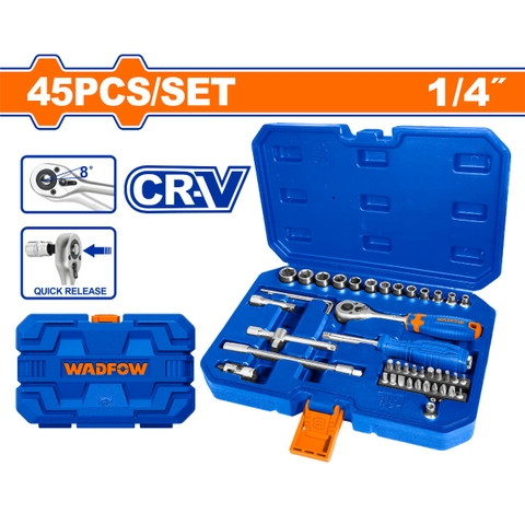 Bộ 45 chi tiết tay vặn đầu tuýp 1/4 inch WadFow WST4D45