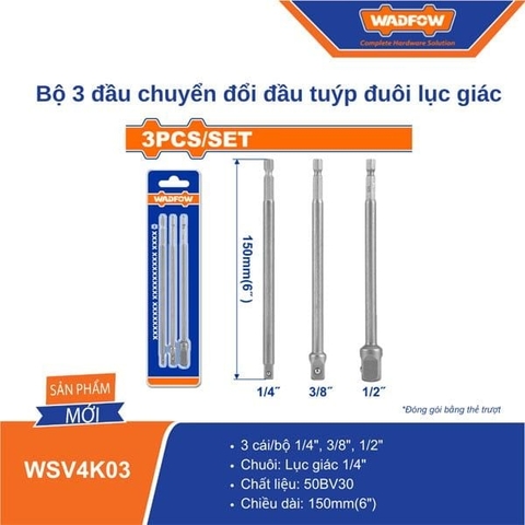 Bộ 3 đầu chuyển đổi đầu tuýp đuôi lục giác Wadfow WSV4K03