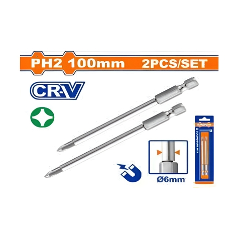 Bộ 2 Mũi Vít Bake Nối Dài PH2x100mm WADFOW WSV9KPH2