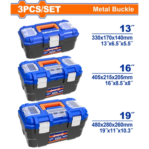 Bộ 3 hộpnhựa đụng dụng cụ 13''/16''/19'' khóa kim loại WADFOW WTB4103