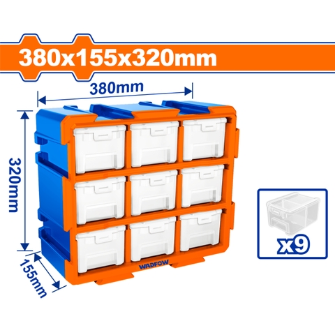 Bộ tủ gồm 9 khay nhựa đựng linh kiện (dạng kín) 380x155x320mm WadFow WTB8331