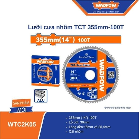 Lưỡi Cưa Nhôm TCT 355mm-100T WADFOW WTC2K05