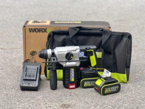Máy khoan búa dùng pin Li-ion 20V Worx WU388.7 24mm (2 Pin 8Ah & 1 Sạc)