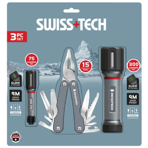 Bộ dụng cụ đa năng 15 chức năng và 2 đèn pin LED SWISS+TECH ST001256