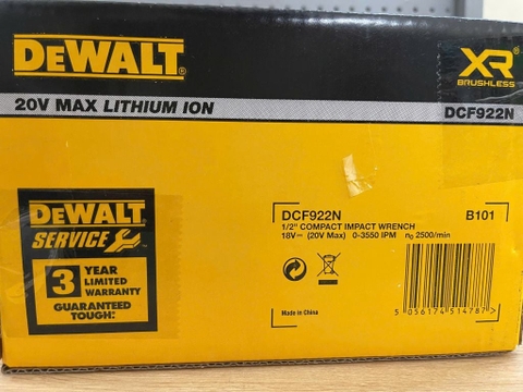 Thân Máy Vặn Bulong 20v Max Động Cơ Gắn Liền Dòng Atomic DEWALT DCF922N-B1