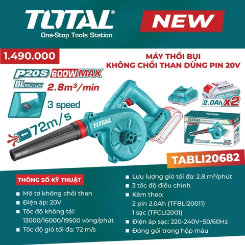 Máy thổi bụi không chổi than dùng pin 20V Total TABLI20682