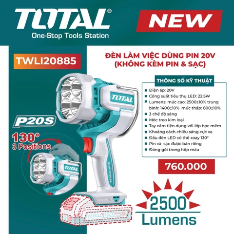 Đèn làm việc dùng pin 20V (không kèm pin & sac) Total TWLI20885