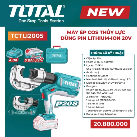 Máy ép cos thủy lực dùng pin Lithium-Ion 20V Total TCTLI2005