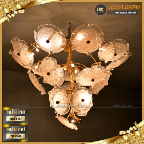 Đèn chùm đồng lá thủy tinh cao cấp LC-2602