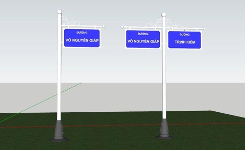 Cột biển tên đế gang đúc thân thép sơn tĩnh điện, hoa văn bảng tên, chữ phản quang mã ZCBT 2555 ZALAA